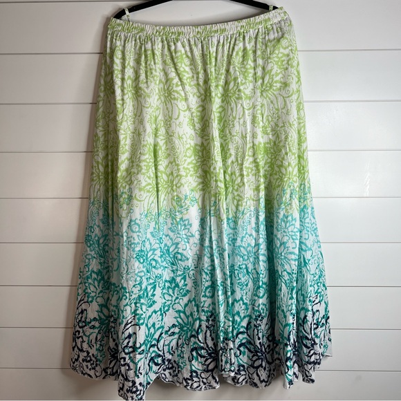Chadwick’s of Boston Blue Green White Ikat Printed Floral Maxi Skirt. Size M. - Picture 4 of 12